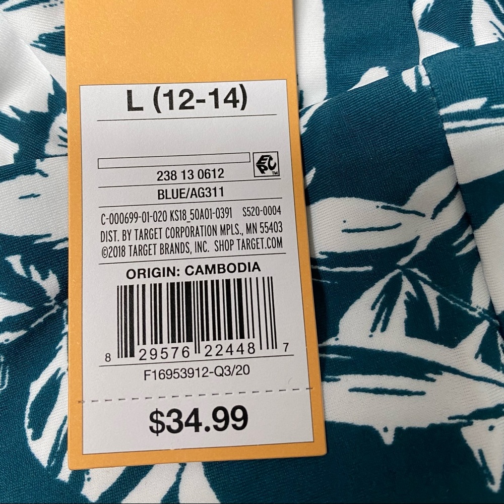 NWT Target Kona Sol One Piece Floral Tropical Swimsuit SZ Large in Teal Blue - Picture 4 of 6